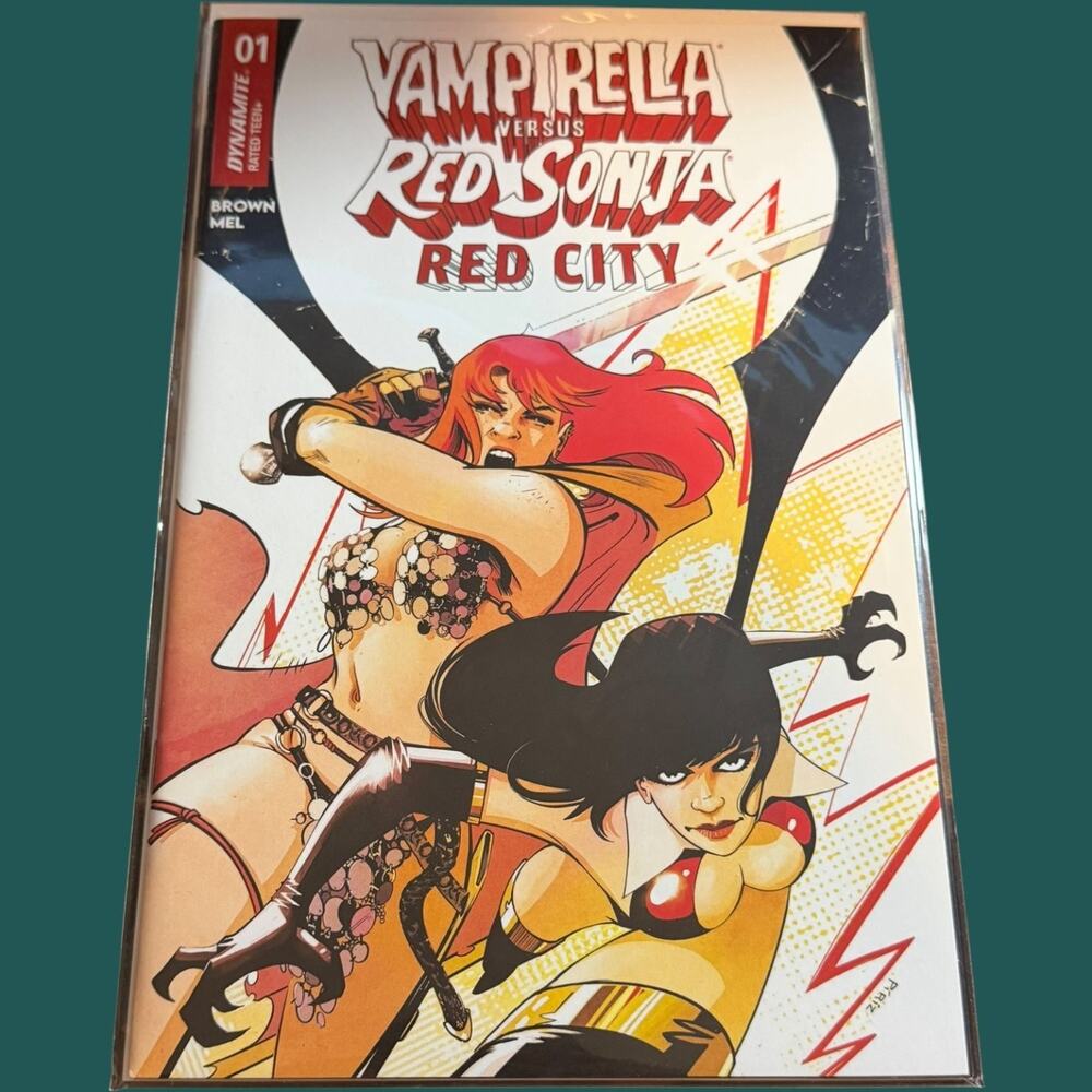 Vampirella vs Red Sonja Red City #1 Dynamite Comics Brown Mel P. Riz Cover